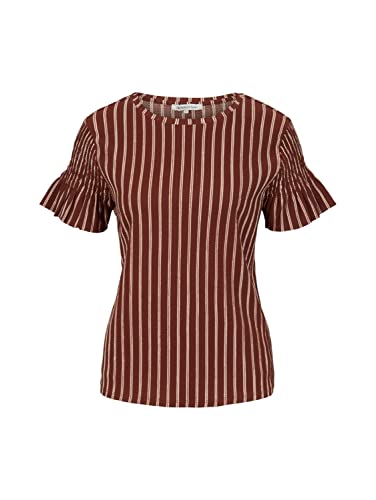 TOM TAILOR Denim Damen T-Shirt mit Flügelärmeln 1031526, 29650 - Brown Beige Stripe, L von TOM TAILOR Denim