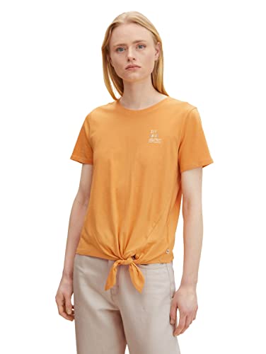 TOM TAILOR Denim Damen T-Shirt mit Knoten 1032393, 29565 - Golden Peach, S von TOM TAILOR Denim