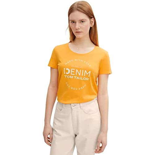 TOM TAILOR Denim Damen T-Shirt mit Logoprint 1031715, 11188 - Orange Bliss, XL von TOM TAILOR Denim