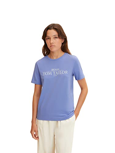 TOM TAILOR Denim Damen T-Shirt mit Logoprint 1033607, 30029 - Calm Lavender, XS von TOM TAILOR Denim