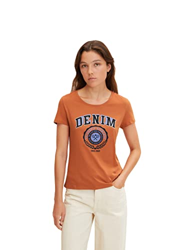 TOM TAILOR Denim Damen T-Shirt mit Print 1032808, 30027 - Amber Orange, L von TOM TAILOR Denim