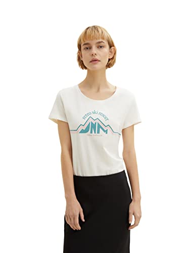 TOM TAILOR Denim Damen T-Shirt mit Ski-Print 1034242, 10348 - Gardenia White, L von TOM TAILOR Denim