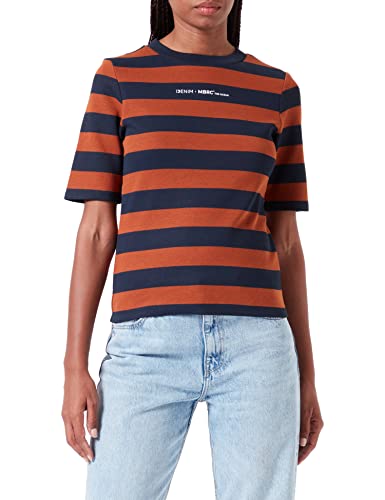 TOM TAILOR Denim Damen T-Shirt mit Stehkragen & Print 1032840, 30204 - Blue Brown Block Stripe, L von TOM TAILOR Denim