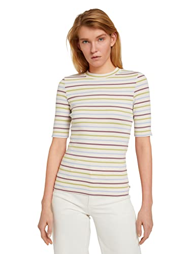 TOM TAILOR Denim Damen T-Shirt mit Streifen 1030482, 29080 - Green Mauve Blue Stripe, XS von TOM TAILOR Denim