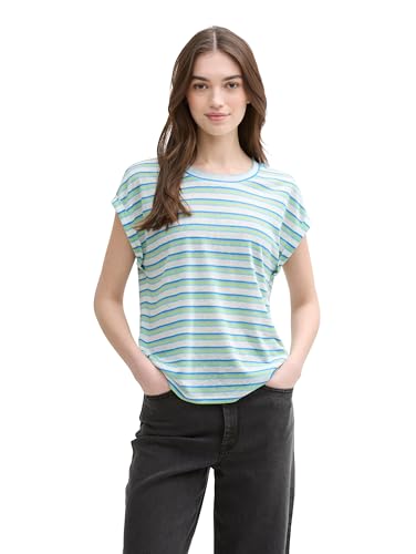 TOM TAILOR Denim Damen 1045446 T-Shirt, 37819-Light Multicolor Stripe, L von TOM TAILOR Denim