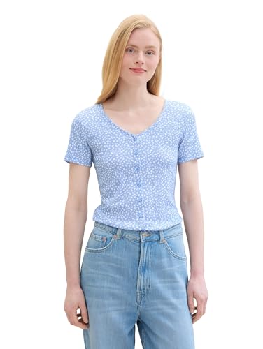 TOM TAILOR Denim Damen Basic Blusenshirt mit Muster, mid blue minimal print, S von TOM TAILOR Denim