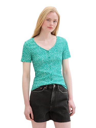 TOM TAILOR Denim Damen Basic Blusenshirt mit Muster, green minimal print, L von TOM TAILOR Denim