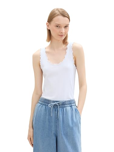 TOM TAILOR Denim Damen Tanktop mit Rüschen-Details, White, XXL TOM TAILOR Denim Damen Tanktop mit Rüschen-Details, White, XXL von TOM TAILOR Denim