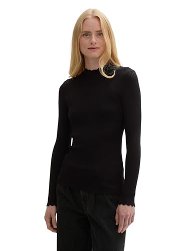 TOM TAILOR Denim Damen Tight RIPP Strickpullover, 14482 - Deep Black, L von TOM TAILOR Denim