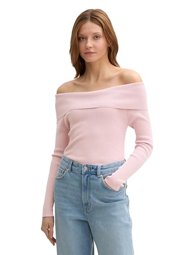 TOM TAILOR Denim Damen Tight RIPP Strickpullover mit Carmen-Ausschnitt, 36537 - Soft Dusty Rose, XXL von TOM TAILOR Denim