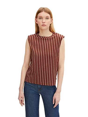 TOM TAILOR Denim Damen Top mit Schulterpolstern 1031906, 29650 - Brown Beige Stripe, XS von TOM TAILOR Denim