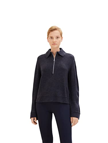 TOM TAILOR Denim Damen Troyer Pullover 1033060, 10591 - Dark Blue Melange, L von TOM TAILOR Denim