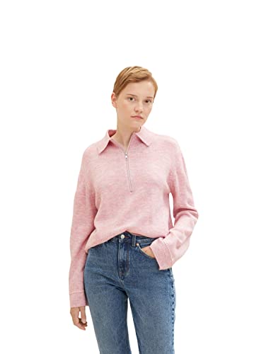 TOM TAILOR Denim Damen Troyer Pullover 1033060, 30374 - Soft Pink Melange, L von TOM TAILOR Denim