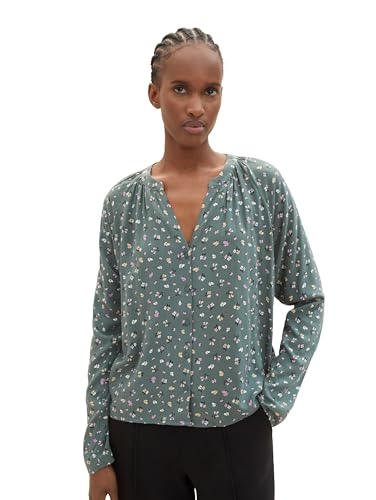 TOM TAILOR Denim Damen Tunica Bluse mit Knopfleiste , green small flower print, S von TOM TAILOR Denim