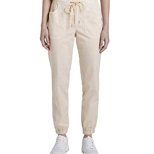 TOM TAILOR Denim Damen Relaxed Fit Hose mit elastischen Beinabschlüssen 1016472, 12312 - Sand Beige, M von TOM TAILOR Denim