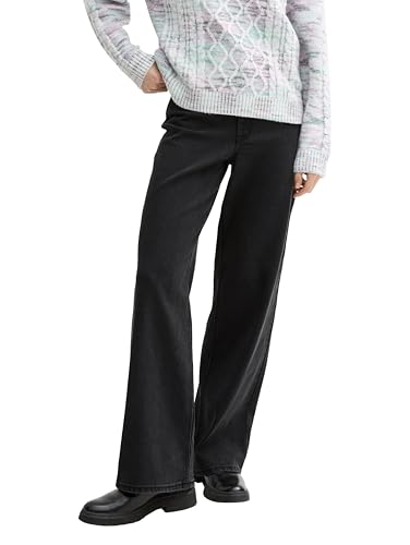 TOM TAILOR Denim Damen Wide Leg Jeans mit High Waist, 10244 - Clean Dark Stone Black Denim, XL von TOM TAILOR Denim