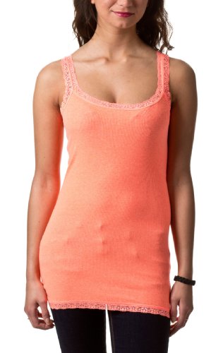 TOM TAILOR Denim Damen ribtop with lace/403 Top, Orange (Flashy orange), 40 (L) von TOM TAILOR Denim