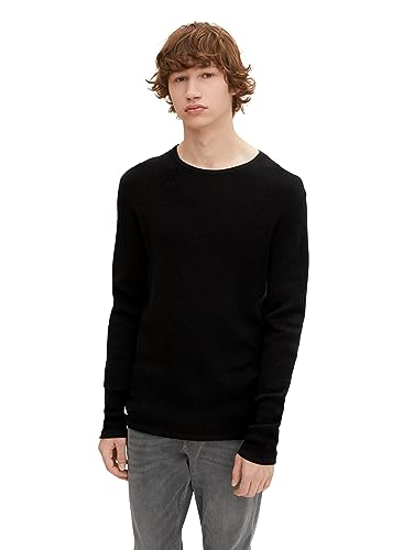 TOM TAILOR Denim Herren 1016090 Crewneck Strickpullover, 29999 - Black, L EU von TOM TAILOR Denim