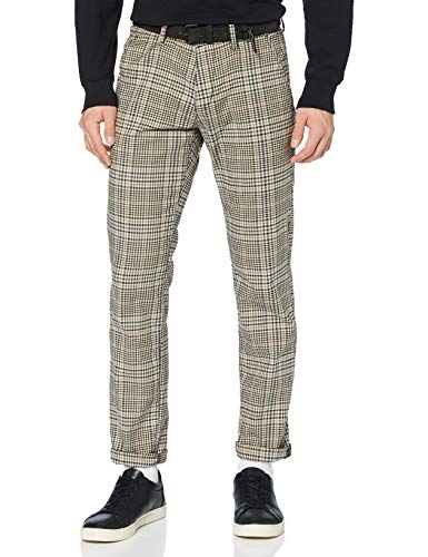TOM TAILOR Denim Herren 1020451 Straight Fit Chino Hose mit Gürtel, 24431 - Brown Beige Check, 29W / 32L von TOM TAILOR Denim