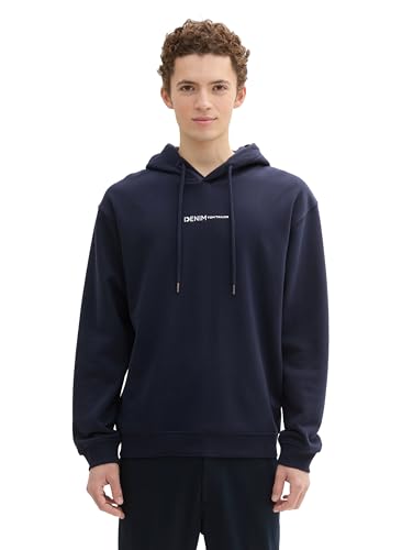 TOM TAILOR Denim Herren 1035247 Hoodie Sweatshirt mit Logo-Print, 15148-Sky Captain Blue, L von TOM TAILOR Denim