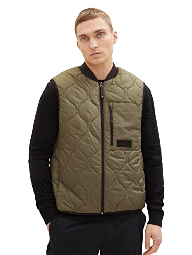 TOM TAILOR Denim Herren 1036188 Quilted Steppweste mit Bomberkragen, 10415-Dusty Olive Green, L von TOM TAILOR Denim