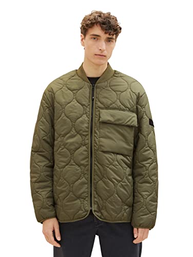 TOM TAILOR Denim Herren 1036189 Relaxed Fit Steppjacke mit Bomberkragen, 10415-Dusty Olive Green, L von TOM TAILOR Denim