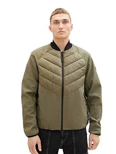 TOM TAILOR Denim Herren 1036190 Hybrid Steppjacke mit Bomberkragen, 10415-Dusty Olive Green, L von TOM TAILOR Denim