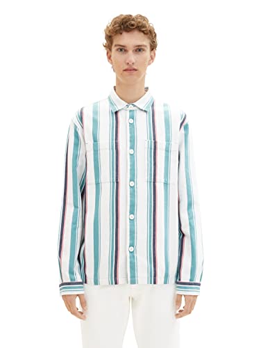 TOM TAILOR Denim Herren 1036241 Relaxed Fit Overshirt Hemd mit Streifen, 31859-Turquoise Multicol Big Stripe, XL TOM TAILOR Denim Herren 1036241 Relaxed Fit Overshirt Hemd mit Streifen, 31859-Turquoise Multicol Big Stripe, XL von TOM TAILOR Denim