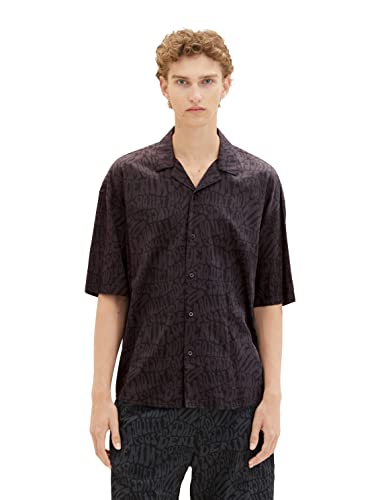 TOM TAILOR Denim Herren 1036247 Oversized Kurz-Hemd mit Muster, 32045-Black Bubble Wording Print, XXL von TOM TAILOR Denim