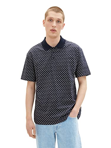 TOM TAILOR Denim Herren 1036383 Relaxed Fit Poloshirt mit Logo-Muster, 31888-Wording Laser Print, L von TOM TAILOR Denim