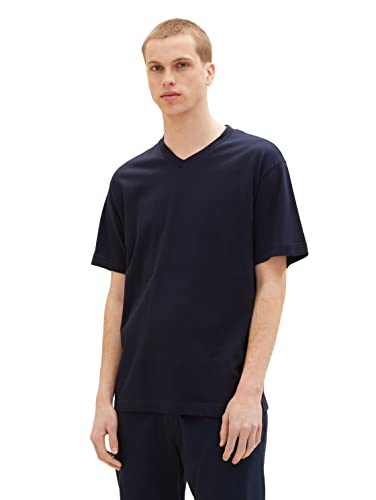 TOM TAILOR Denim Herren 1036449 Relaxed Fit T-Shirt mit V-Ausschnitt, 10668-Sky Captain Blue, S von TOM TAILOR Denim