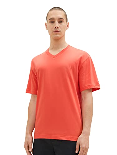 TOM TAILOR Denim Herren 1036449 Relaxed Fit T-Shirt mit V-Ausschnitt, 11042-Plain Red, S von TOM TAILOR Denim