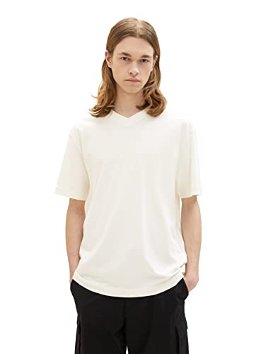 TOM TAILOR Denim Herren 1036449 Relaxed Fit T-Shirt mit V-Ausschnitt, 12906-Wool White, XXL von TOM TAILOR Denim