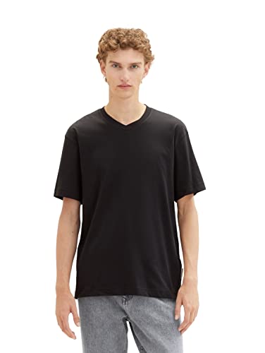 TOM TAILOR Denim Herren 1036449 Relaxed Fit T-Shirt mit V-Ausschnitt, 29999-Black, XS von TOM TAILOR Denim