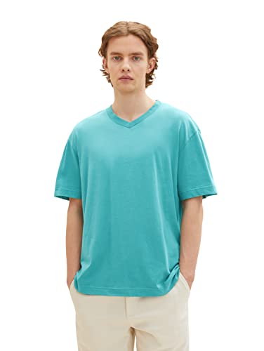 TOM TAILOR Denim Herren 1036449 Relaxed Fit T-Shirt mit V-Ausschnitt, 31044-Deep Turquoise, S von TOM TAILOR Denim