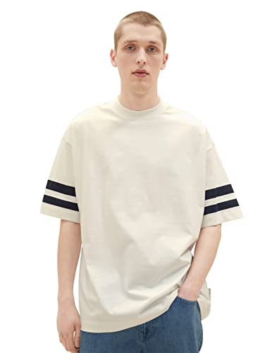 TOM TAILOR Denim Herren 1036451 Oversize College T-Shirt, 12906-Wool White, XS von TOM TAILOR Denim