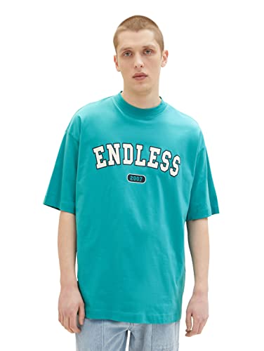 TOM TAILOR Denim Herren 1036451 Oversize College T-Shirt, 31044-Deep Turquoise, XS von TOM TAILOR Denim