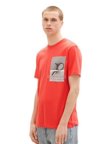 TOM TAILOR Denim Herren 1036452 T-Shirt mit Foto-Print, 11042-Plain Red, M von TOM TAILOR Denim