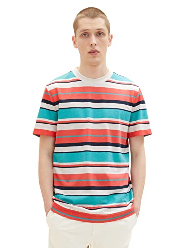 TOM TAILOR Denim Herren 1036454 T-Shirt mit Streifen-Print, 31935-Red Mixed Bold Thin Stripe, L von TOM TAILOR Denim