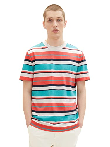 TOM TAILOR Denim Herren 1036454 T-Shirt mit Streifen-Print, 31935-Red Mixed Bold Thin Stripe, S von TOM TAILOR Denim