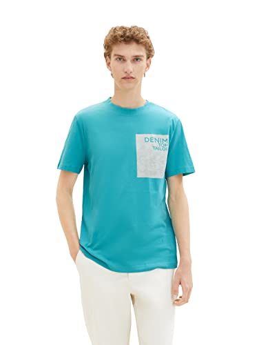 TOM TAILOR Denim Herren 1036464 T-Shirt mit Print, 31044-Deep Turquoise, L von TOM TAILOR Denim