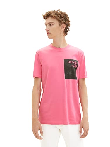 TOM TAILOR Denim Herren 1036464 T-Shirt mit Print, 31645-Summertime Pink, L von TOM TAILOR Denim