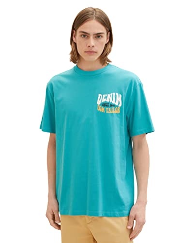 TOM TAILOR Denim Herren 1036468 Relaxed Fit T-Shirt mit Rückenprint, 31044-Deep Turquoise, L von TOM TAILOR Denim