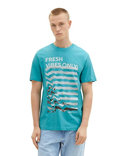 TOM TAILOR Denim Herren 1036470 T-Shirt mit Foto-Print, 31044-Deep Turquoise, L von TOM TAILOR Denim