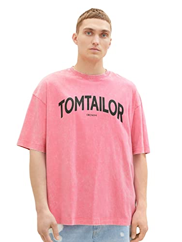 TOM TAILOR Denim Herren 1036472 Oversize T-Shirt mit Logo-Print, 31645-Summertime Pink, M von TOM TAILOR Denim
