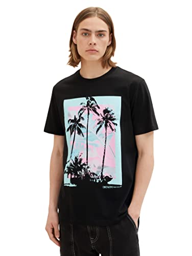 TOM TAILOR Denim Herren 1036480 T-Shirt mit Sommer-Print, 29999-Black, M von TOM TAILOR Denim