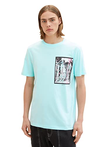 TOM TAILOR Denim Herren 1036480 T-Shirt mit Sommer-Print, 30655-Soft Light Turquoise, XXL von TOM TAILOR Denim