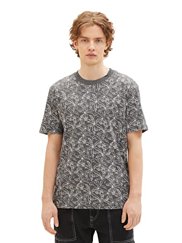 TOM TAILOR Denim Herren 1036486 T-Shirt mit Palmen-Muster, 32140-Black Outlines Print, M von TOM TAILOR Denim