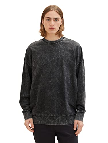 TOM TAILOR Denim Herren 1036763 Oversize Crewneck Sweatshirt mit Rückenprint, 29999-Black, L von TOM TAILOR Denim