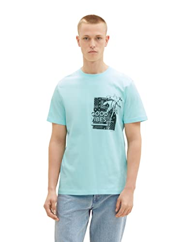TOM TAILOR Denim Herren 1037205 Basic T-Shirt, 30655-Soft Light Turquoise, L von TOM TAILOR Denim